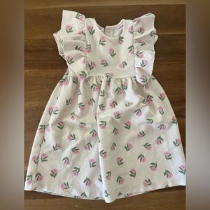 Zara Girls Pink Floral Dress with Ruffle Sleeves, Size 4-5